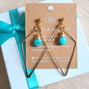 Gold & Turquoise Geometric Dangle Earrings